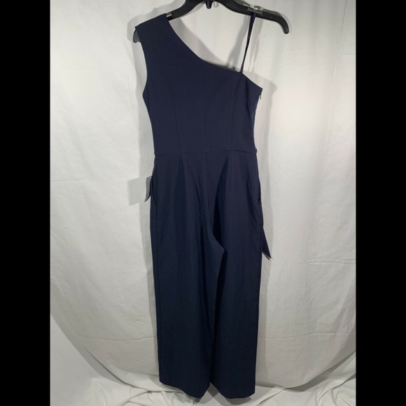 NEW $148 Eliza J One-Shoulder Laguna Crepe Jumpsuit in Navy Blue [SZ 2‎ ] - Picture 10 of 14